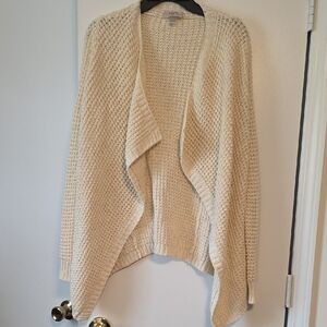LOFT Cream Open-Front Waffle Knit Cardigan